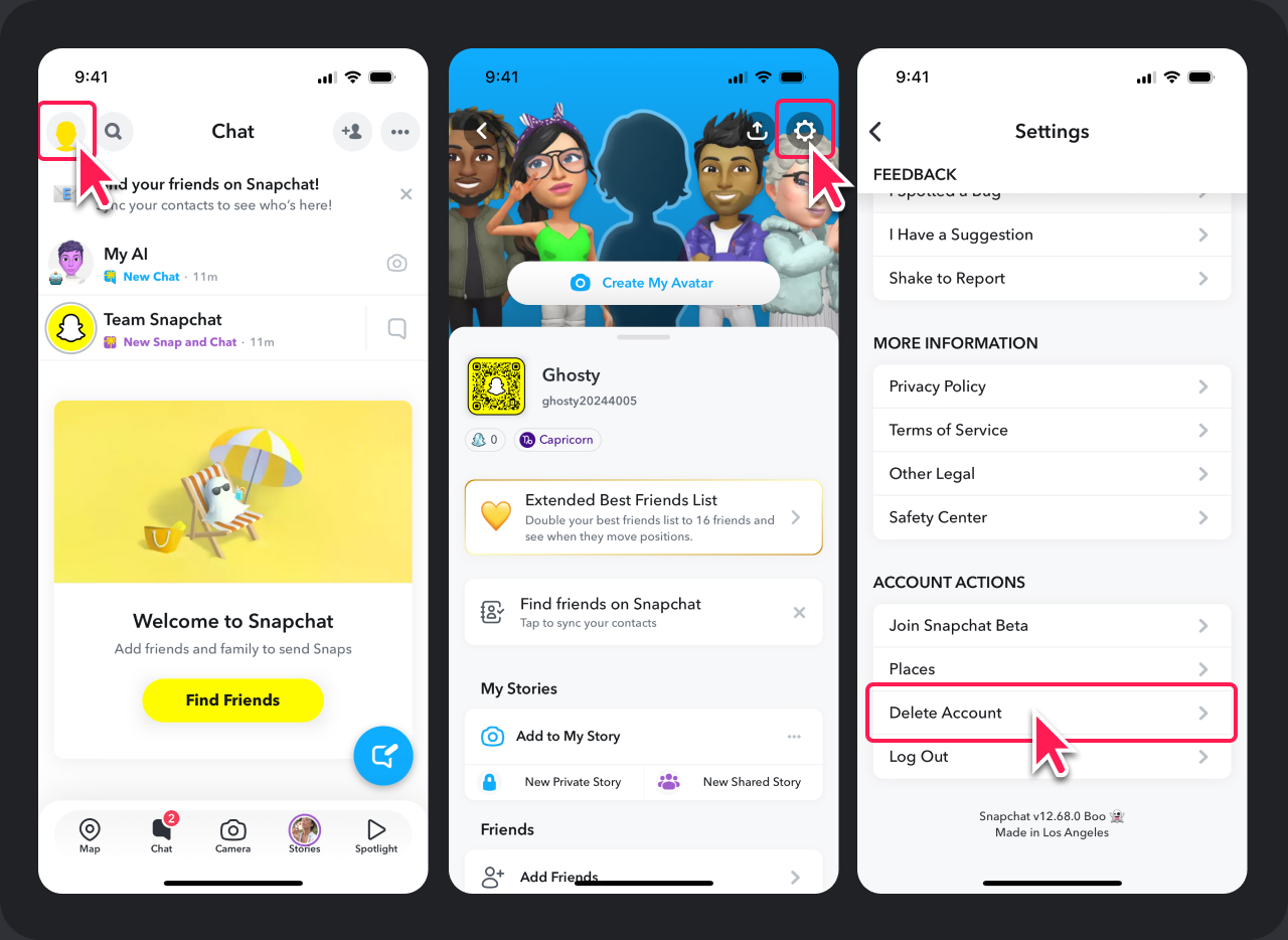 Image showing step by step process of deleting your Snapchat account, collection 1