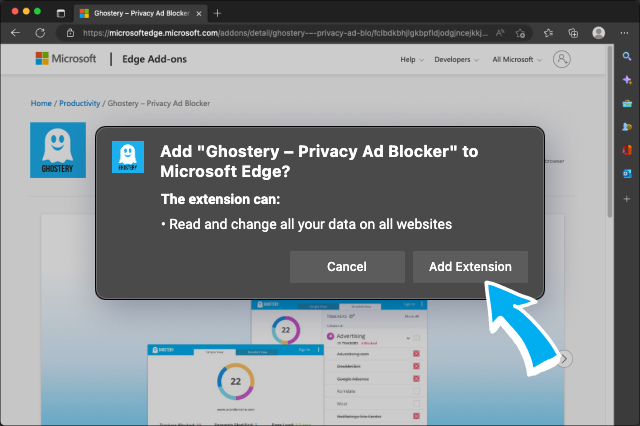Microsoft Edge addons displays
